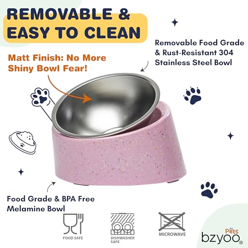 bzyoo 16oz Tilted Dog Bowl for Small Dogs & Cats, 15° Elevated Stainless Steel Pet Feeder, Ergonomic Anti-Vomiting Food Bowl for Frenchie, Pug, Persian Cat, Non-Skid Melamine Stand, Sprinkle (Pink) - color: Pink