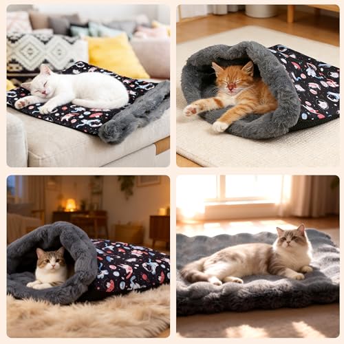 Self Heating Cat Sleeping Bag for Indoor Cats Bed Cave Self Warming Pad Sack Cozy Pet Nest Snuggle Bed for Small Dog 21.9" x 23.6"