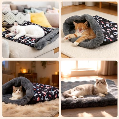 Self Heating Cat Sleeping Bag for Indoor Cats Bed Cave Self Warming Pad Sack Cozy Pet Nest Snuggle Bed for Small Dog 21.9" x 23.6"