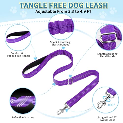 SlowTon No Pull Small Dog Harness and Leash Set, Puppy Soft Vest Harness Neck & Chest Adjustable, Reflective Lightweight Harness & Anti-Twist Pet Lead Combo for Small Medium Dogs (PU-Front Clip, XS) - color: B-Purple - With Front Clip, size: X-Small