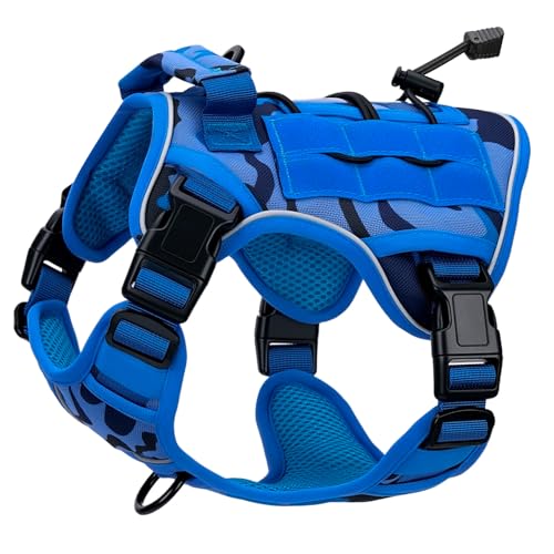 Heavy-Duty Tactical Dog Harness for Large Dogs, No Pull Adjustable Reflective Pet Vest with Molle System, K9 Military-Grade Control for Service Training, Outdoor & 10+ Breeds, Blue Camo, Small - color: Blue Camo, size: S: Neck: 14-19'', Chest: 20-26''