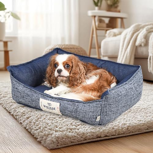 FluffyDream Small Dog Bed, Super Soft Pet Bed Furniture, Suitable for Dogs Up to 30lbs, 24'' x 20'', Dark Blue - color: Dark Blue