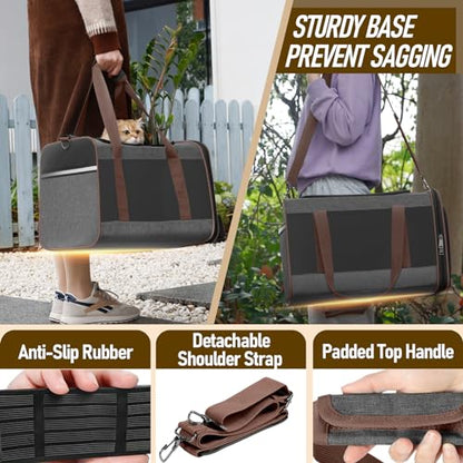 GAPZER Small Dog Carrier Cage Soft Chihuahua / Softshell Big Cat Carrier Maine Coon / Pet Taxi Carrying Bag over 25lbs / Top Loader Travel Kennel Brown - color: Dark Grey-Brown