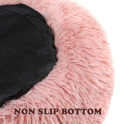otoez Kitten Puppy Bed Extra Small XS Round Dog Cat Beds Anti Anxiety Plush Pet Calming Donut Bed with Non-Slip Waterproof Bottom, Washable (15.7", Pink) - color: Pink, size: 15.7"