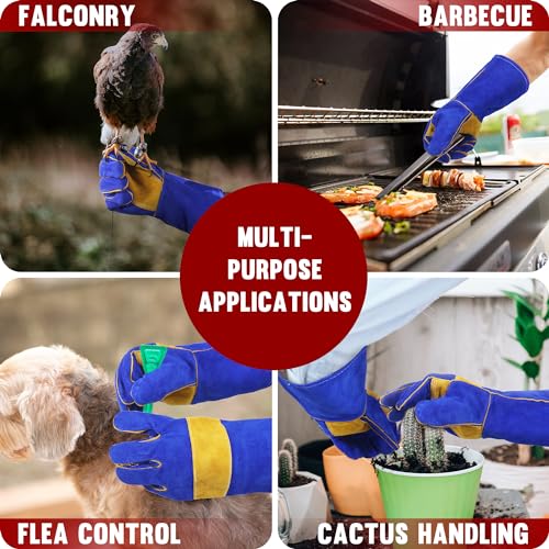 HANDLANDY Animal Handling Gloves, Bite-Proof, Scratch-Resistant, Pet Gloves for Dogs, Cats, Falconry, Gardening - color: Blue, size: 14 Inches