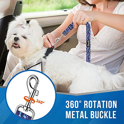 Lukovee Double Dog Seat Belt, New Dual Pet Car Headrest Restraint Safety Seatbelt No Tangle Dog Leash Duty Adjust Elastic Bungee Puppy Lead Splitter Connect Harness in Vehicle Travel for 2 Dogs (BL) - color: Blue Paw