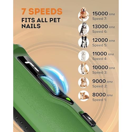 Silent Groom Pro,7-Speed Pet Nail Grinder with Light,Single-Handed Operation,for Small Medium Large Dogs & Cats - color: Green-03