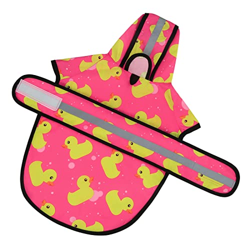HDE Dog Raincoat Jacket Reflective Adjustable Hooded Pet Poncho Rain Coat with Leash Hole for Small to X-Large Dogs Pink Ducks - S - color: Ducks Pink, size: Small