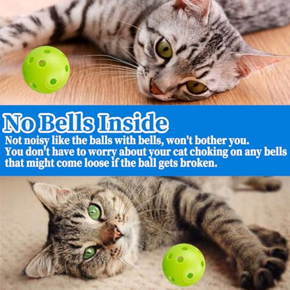 12Pcs Cat Ball Toy, Low Noise No Bells Holey Plastic Cat Balls, Funny Interactive Cats Toys for Indoor Cats, Firm Toy Balls for Kitten Puppy Ferret Bird (1.65", Green) - color: Green, 12/Pack