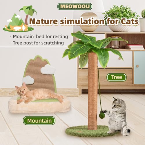 Meowoou Cat Scratching Post with Hanging Ball,23.6 inch Tall Cute Cat Toys for Indoor Cats with Sisal Rope,Palm Decor Cat Tree Tower for Kitten Scratcher Green - size: 23.6 in Green