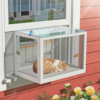 GDLF Cat Window Box, Universal Cat Window Perch Catio with Mosquito Proof, Fits Double Hung Windows 24" to 38.5" Wide, for Sunbathing, Napping & Outdoor Viewing (Min Height 20") - size: fits up to 20"