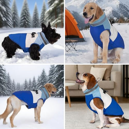 Dog Jacket for Small Dogs Waterproof Dog Coat with Reflective Strips and Harness Built in Warm Fleece Dogs Winter Coat Windproof with Back Zipper, Blue M - color: Blue, size: Medium