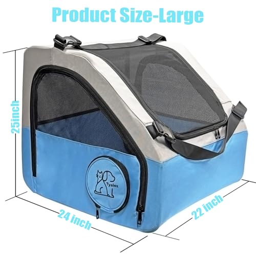 Large Portable Pet Crate for Car Travel, 24"x22"x25" Foldable Dog & Cat Carrier with Secures Seatbelt & Headrest Strap, Oxford Soft-Sided Pet Kennel with Removable Bed for Medium & Large Pet