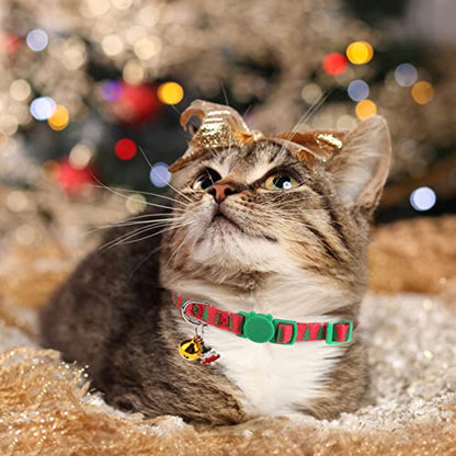 Christmas Breakaway Cat Collars with Bell & Cute Pendants - 3 Pack Adjustable Safety Kitten Collars - Xmas Collar for Kitten Cat Christmas Party - color: Style A - Christmas