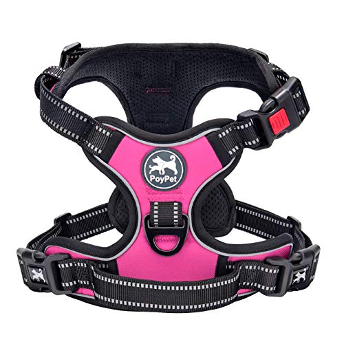 PoyPet No Pull Dog Harness, No Choke Front Lead Dog Reflective Harness, Adjustable Soft Padded Pet Vest with Easy Control Handle for Small to Large Dogs(Pink,XS) - color: Pink, size: XS