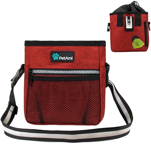 PetAmi Dog Treat Pouch, Pet Treat Pouch for Training, Dog Walking Bag Holder for Kibbles, Pet Food Toy, Dog Trainer Essentials Supplies, Poop Bag Dispenser, 3 Ways to Wear (Red) - color: Heather Red