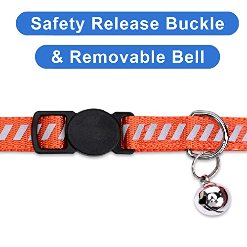 Pawtitas Personalized Orange Reflective Cat Collar – Adjustable Custom Collar with Safety Buckle, Removable Bell, and Engraved Name & Phone Number for Kittens and Adult Cats - color: Personalized Orange
