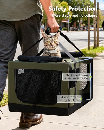 Pecute Dual Compartment Pet Carrier for Multi-Cat Families & Small Dog Owners, Collapsible Dog Crate with Reinforced Steel Frame, Car Safety Design for Travel, Vet Visits & Home Use, Green - color: Green