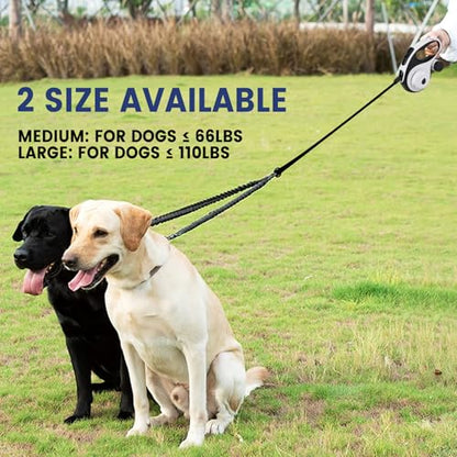 Dual Retractable Dog Leash for 2 Medium Dogs (Up to 66LBS Each) - Double Headed Pet Leash with Poop Bags and LED Light, One Button Brake & Lock, 360 Tangle-Free (Blue, Medium) - color: BLUE, size: Medium