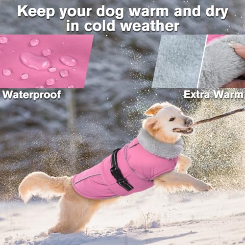 Lelepet Warm Dog Coats for Small Dogs Waterproof Dog Winter Jacket Reflective Pet Fleece Vest Windproof Cold Weather Coats with Adjustable Buckle & Leash Hole, Pink, S - color: Pink, size: S