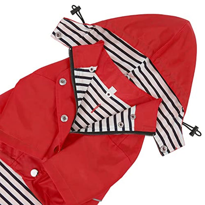 HDE Dog Raincoat Poncho Double Layer Zip Rain Jacket with Removable Hood, Leash Hole for Small to 3XL Dogs and Puppies Red - S - color: Red, size: Small