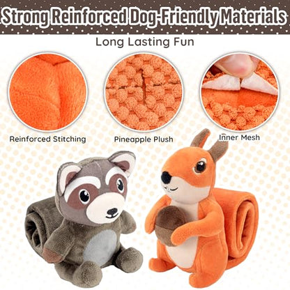 LECHONG 2-Pack Plush Squeaky Dog Toys, 23-Inch Snuffle Puzzle Tug of War Toy with Roll-Up Treat-Hiding Crinkle Tail, Enrichment Toys for Small & Medium Dogs to Relieve Boredom & Mental Stimulation - style: Dog Puzzle Toys