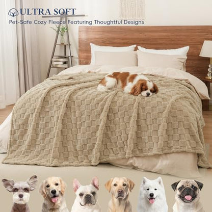 David's Home Large Dog Blankets Washable Pet Bed Cover, Soft Fluffy Fuzzy Cat Puppy Blanket with Premium 300GSM Fleece for Pet Kitten Doggy, Pale Khaki, 50x60IN - color: Pale Khaki, size: Throw