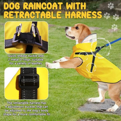 Dog Raincoat: Dog Rain Jacket with Reflective Harness & Removable Hood | Waterproof Dogs Rain Coat Poncho for Large Medium Small Dogs Puppies (Yellow - S) - size: Small