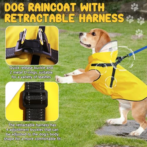 Dog Raincoat: Dog Rain Jacket with Reflective Harness & Removable Hood | Waterproof Dogs Rain Coat Poncho for Large Medium Small Dogs Puppies (Yellow - M) - size: Medium