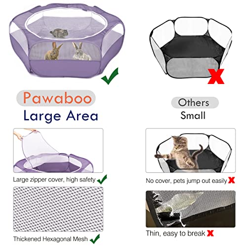 Pawaboo Small Animals Playpen, Waterproof Small Pet Cage Tent with Zippered Cover, Portable Outdoor Yard Fence with 3 Metal Rod for Chick/Kitten/Puppy/Guinea Pig/Rabbits/Hamster/Chinchillas, Purple - color: E-Purple