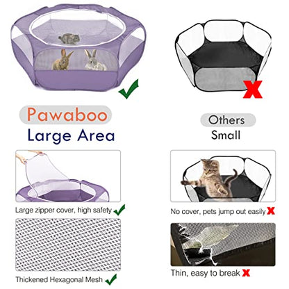 Pawaboo Small Animals Playpen, Waterproof Small Pet Cage Tent with Zippered Cover, Portable Outdoor Yard Fence with 3 Metal Rod for Chick/Kitten/Puppy/Guinea Pig/Rabbits/Hamster/Chinchillas, Purple - color: E-Purple