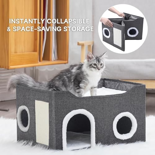 Cat House for Indoor Cats – Foldable Cat Cave & Covered Cat Bed, Cozy Hideaway for Small Pets and Large Cats (23.6"x16"x12.8"),Dark Grey - style: Dark Grey