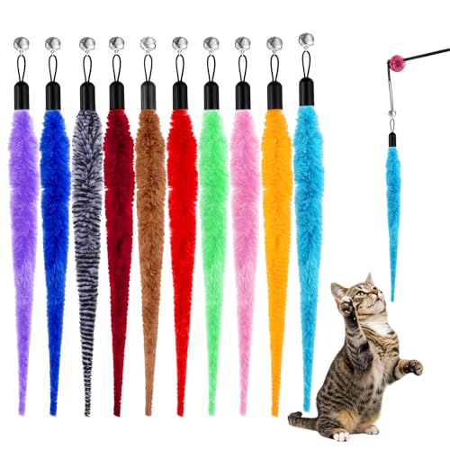 10Pcs Cat Worm Toy Cats Wand Accessories Interactive Cat Wand Attachments Replacements Worms and 1Pcs String for Cats Fishing Pole Assorted Worm Kitten Refill for Indoor Kitten