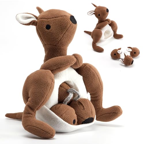 Dog Toys Plush with Squeaky & Treat Hiding Features - Mental Stimulation Enrichment Toy for Large Breed Dogs - Machine Washable Slow Feeder to Keep Dogs Busy，Joey Pouch - color: Joey Pouch-1
