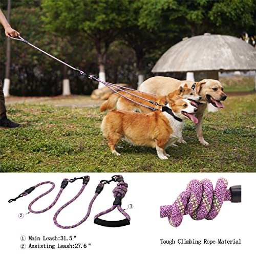 3 Dog Leash - Padded Handle, 360° Swivel Multiple Dog Leash No Tangle, Lead for Medium Large Dogs, Walking & Training Double Dogs (Purple Green) - color: Purple Green