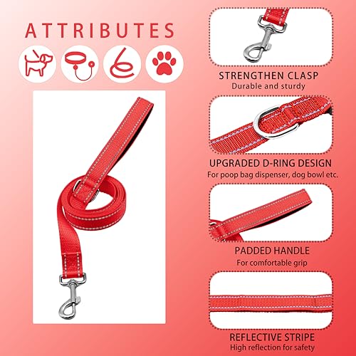 Reflective Dog Collar with Safety Locking Buckle, Adjustable Soft Breathable Nylon Collars for Small, Medium and Large Dogs(Collar+Leash XS Width 3/8" Red) - color: Red, size: XX-Small (Width 3/8")