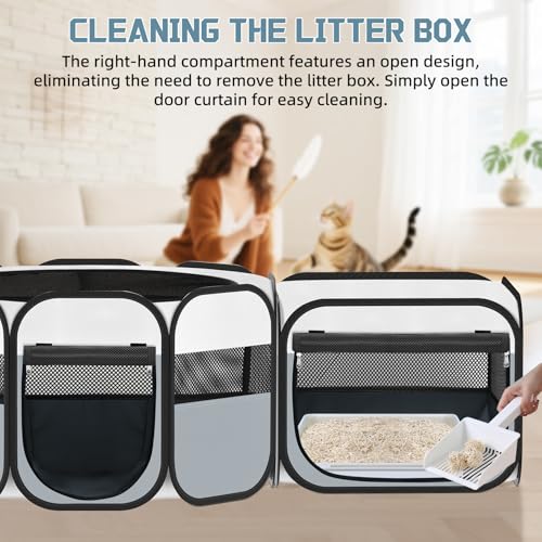 Portable Pet Cat Playpen, Foldable Dog Playpen for Indoor and Outdoor Use, Two in One Pet Playpen for Puppies Medium-Sized Dogs Kittens Travel Camping Use, Cat Tent & Houses