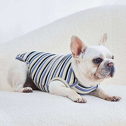 Dog Shirts Vest Cotton Striped T-Shirt, Sleeveless Stretchy Pet Clothes for Small Dogs, 2-Pack Soft Breathable Puppy Tank Top Cat Tee (XX-Large, Blue,Yellow) - color: Blue,Yellow, size: XX-Large