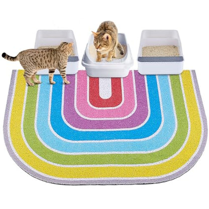Cat Litter Mat Quality Litter Box Mat Large Non-Slip Cat Litter Mat Litter Trapping Mat Soft Kitty Litter Mat Compatible Two Litter Boxes Cat Products Easy to Clean,Rainbow,XL - color: Rainbow, size: XL(40" x 30")