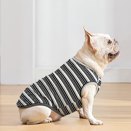 Dog Shirts Vest Cotton Striped T-Shirt, Sleeveless Stretchy Pet Clothes for Small Dogs, 2-Pack Soft Breathable Puppy Tank Top Cat Tee (Small, Black,Gray) - color: Black,Gray, size: Small