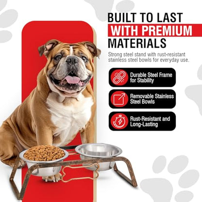 Loving Pets Elevated Dog Bowls – Raised Stainless Steel Dog Bowls with Steel Stand – Non-Skid, No Spill Feeder for Small, Medium & Large Dogs – Easy to Clean, Durable Raised Dog Feeding Station - color: Aged Copper, size: 1 Quart