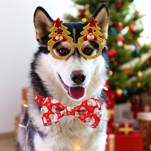 Christmas Dog Collar with Bow Tie, Holiday Festive Santa Claus Pattern Xmas Pet Collar, Adjustable with Quick Release Buckle for Puppy, Small, Medium, Large Dogs, Boy & Girl Pets - color: Christmas snowflakes, size: Small-(11"-17") Neck * 5/8" Wide
