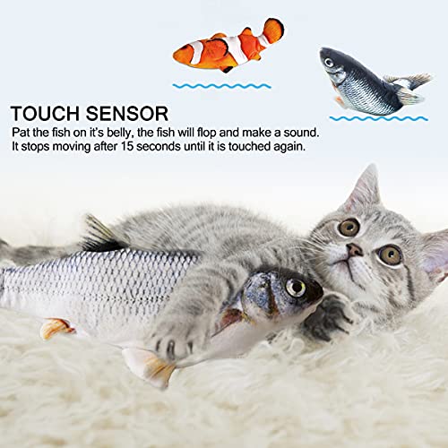 Interactive Cat Toys Flopping Fish with Catnip, Moving Cat Toys for Indoor Cats 2Pack, 11" Electric Automatic Kitten Kicker Exercise Toy, Wiggle SilverVine Floppy Fish for Small Dogs, Kitten - color: Carp+Clownfish