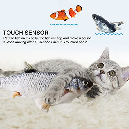 Interactive Cat Toys Flopping Fish with Catnip, Moving Cat Toys for Indoor Cats 2Pack, 11" Electric Automatic Kitten Kicker Exercise Toy, Wiggle SilverVine Floppy Fish for Small Dogs, Kitten - color: Carp+Clownfish