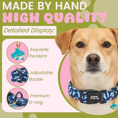 Elegant little tail Summer Dog Collar,Shark Print Spring Pet Collars Dog Cotton Soft Sturdy Puppy Collars Female Adjustable Collar for Small Medium Large Dogs - color: Blue Shark, size: X-Small (Pack of 1)