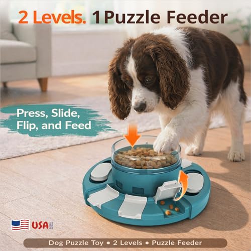 Dog Puzzle Toy, 2 Levels of Challenge, Push-to-Release Treat Dispenser Slow Feeder & Mental Stimulation Enrichment Toy for Small Medium Large Dogs - color: Matisse green