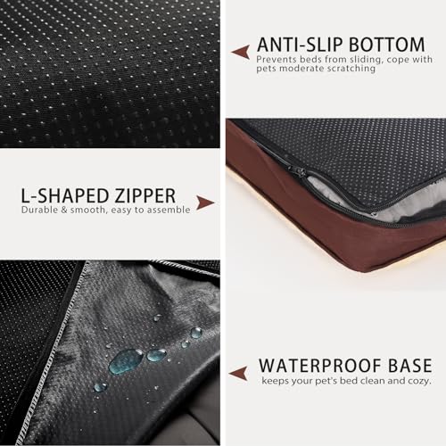 Dog Crate Bed Waterproof Deluxe Plush Dog Beds with Removable Washable Cover Anti-Slip Bottom Pet Sleeping Mattress for Large, Medium, Jumbo, Small Dogs, 23 x 17 inch, Brown - color: Brown, size: 23.0"L x 17.0"W x 3.0"Th