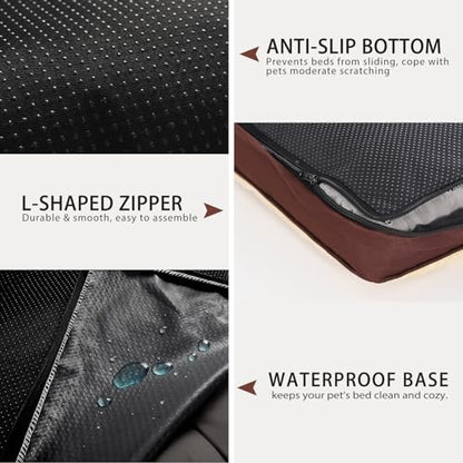Dog Crate Bed Waterproof Deluxe Plush Dog Beds with Removable Washable Cover Anti-Slip Bottom Pet Sleeping Mattress for Large, Medium, Jumbo, Small Dogs, 35 x 22 inch, Brown - color: Brown, size: 35.0"L x 22.0"W x 3.0"Th