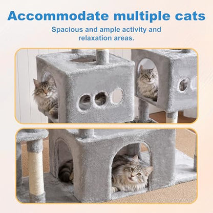 Hey-brother Cat Tree Tower, Large Sisal Scratching Posts with Big Platform, 3 Spacious Condos, Plush Hammock, Toy, 57.5 Inches Multi-Level Furniture for Indoor Adults Maine Coon, Light Gray MPJ083W - color: Light Gray