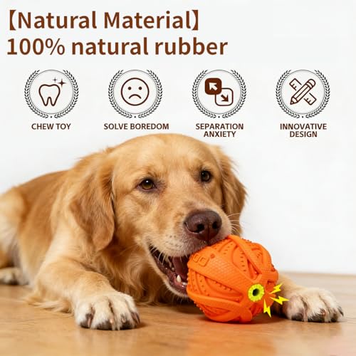 LaRoo Squeaky Dog Ball Toy, Durable Natural Rubber Squeaker Ball Floating Throwing Training, Teeth Cleaning Chew Toy for Pet Small Medium Large Dogs (3.5In Orange) - color: Orange-9cm